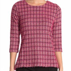 NWT Melloday 3/4 Sleeve Structured Tweed Top Hot Pink.